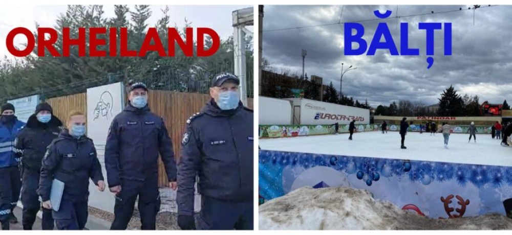 Poliția este folosită în scopuri politice? În timp ce OrheiLand este blocat de mascați, patinoarul din Bălți este plin cu oameni